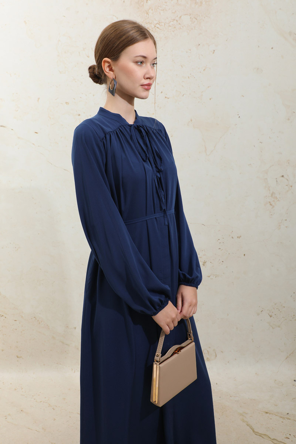 Çift Düğmeli Elbise Lacivert - 6