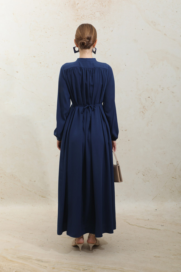 Çift Düğmeli Elbise Lacivert - 9