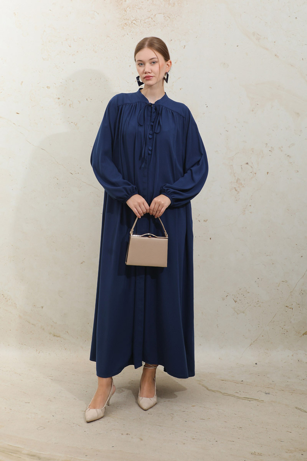Çift Düğmeli Elbise Lacivert - 4