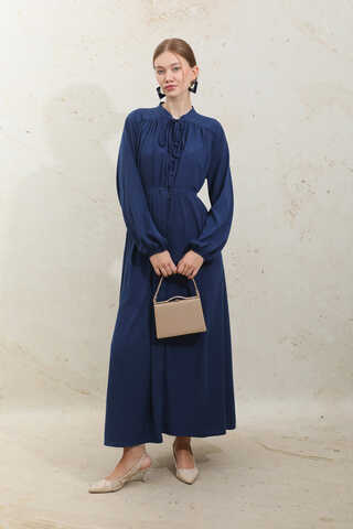 Çift Düğmeli Elbise Lacivert - 1