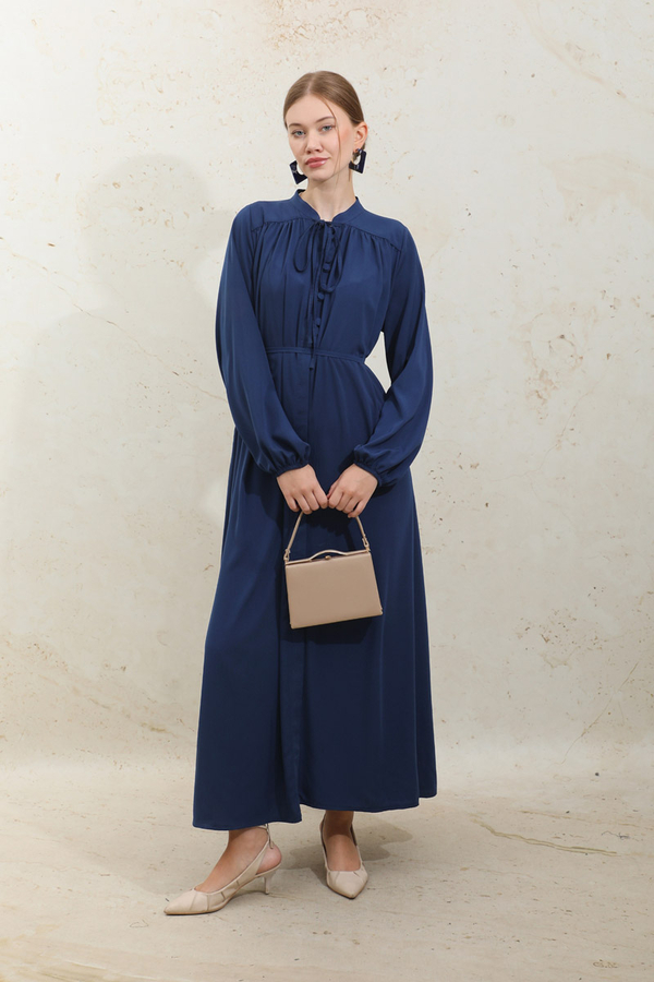 Çift Düğmeli Elbise Lacivert - 1