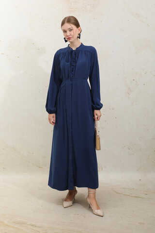 Çift Düğmeli Elbise Lacivert - 3