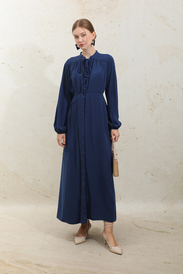 Çift Düğmeli Elbise Lacivert - 3