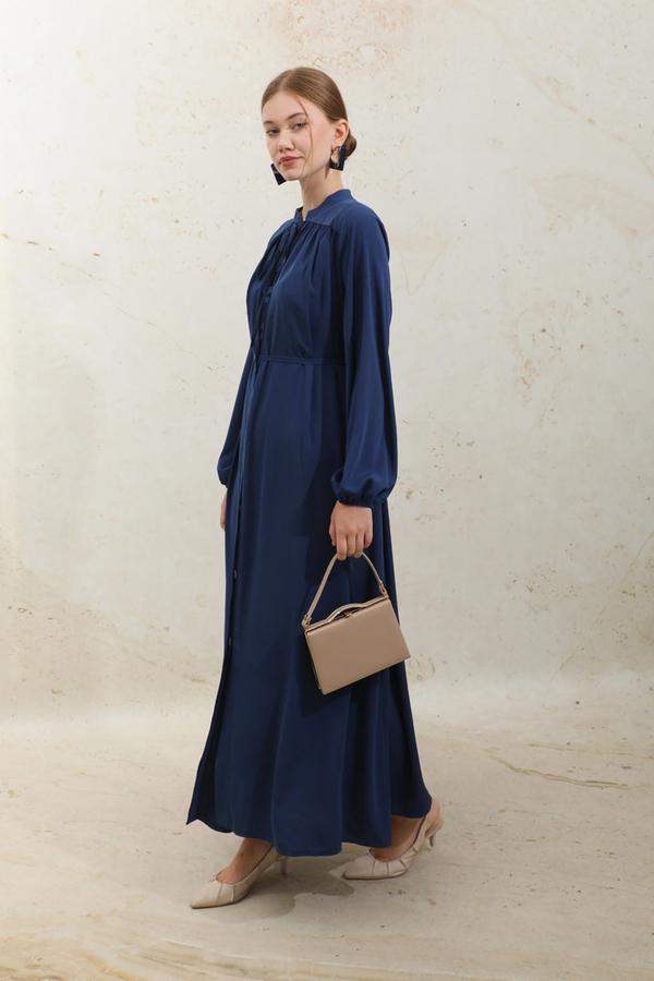 Çift Düğmeli Elbise Lacivert - 5