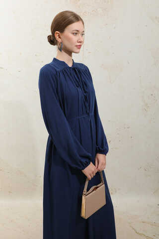 Çift Düğmeli Elbise Lacivert - 6