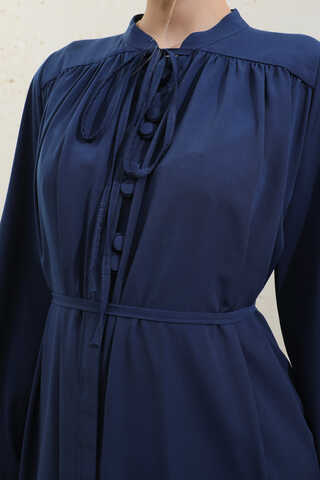 Çift Düğmeli Elbise Lacivert - 7