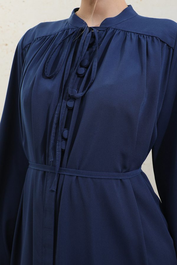 Çift Düğmeli Elbise Lacivert - 7
