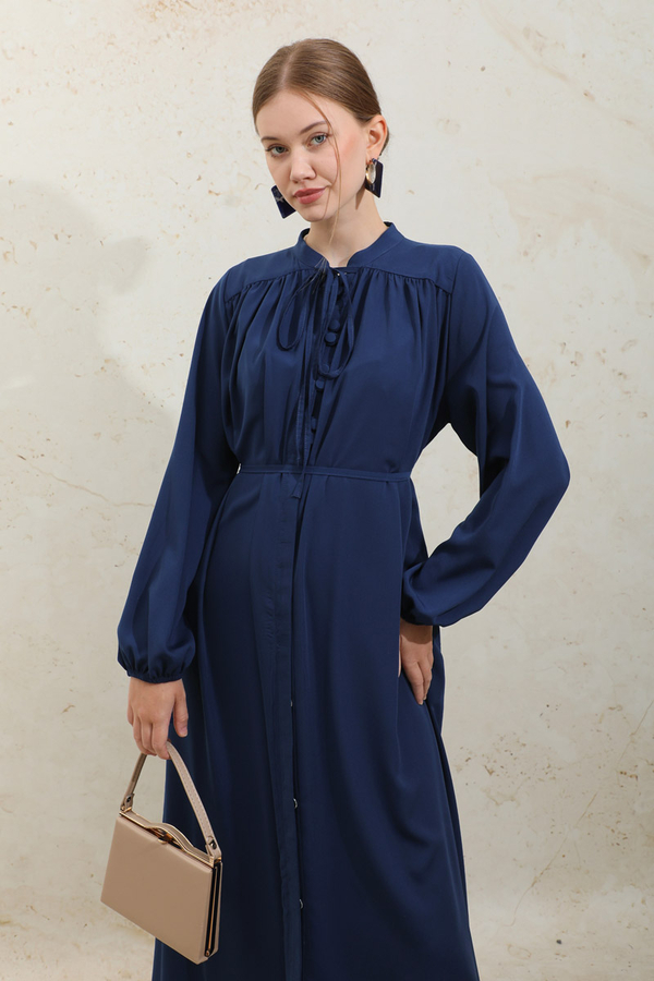 Çift Düğmeli Elbise Lacivert - 8