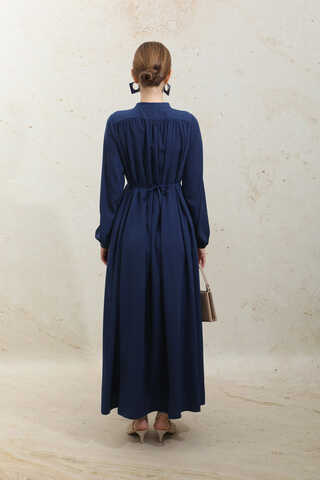 Çift Düğmeli Elbise Lacivert - 9