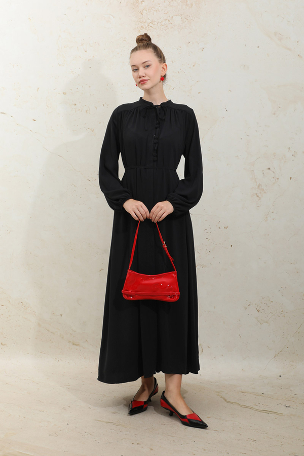 Çift Düğmeli Elbise Siyah - 4