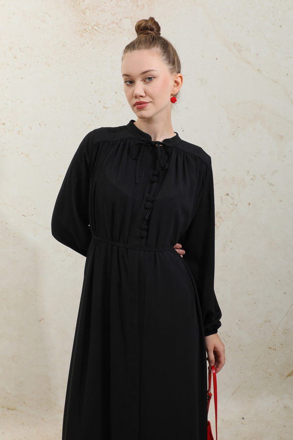 Çift Düğmeli Elbise Siyah - 1