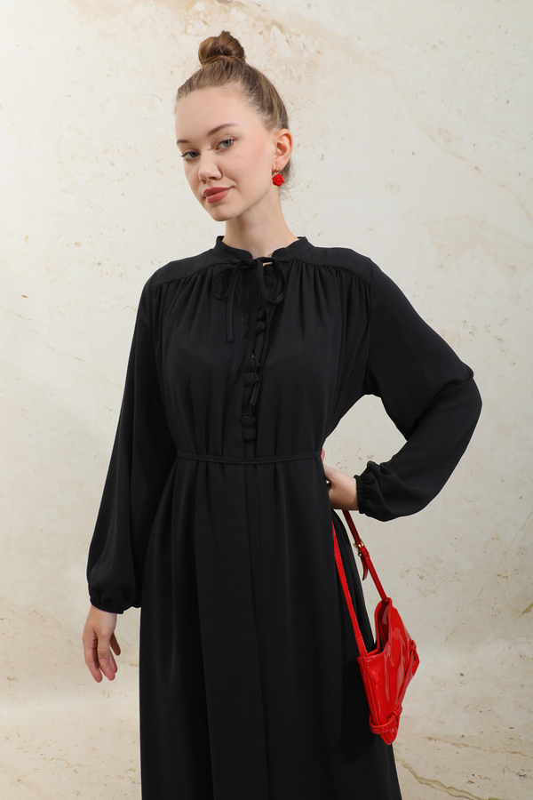 Çift Düğmeli Elbise Siyah - 5