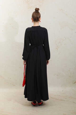 Çift Düğmeli Elbise Siyah - 7