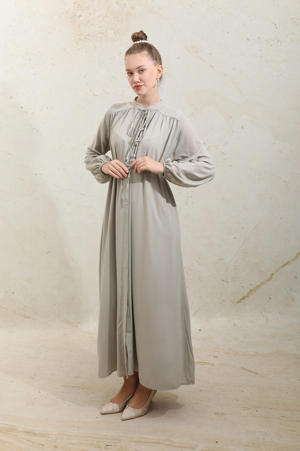 Çift Düğmeli Elbise Taş - 4