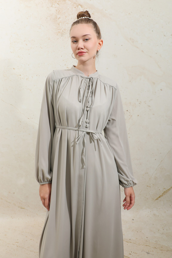 Çift Düğmeli Elbise Taş - 5