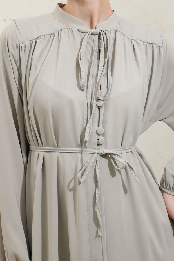 Çift Düğmeli Elbise Taş - 6