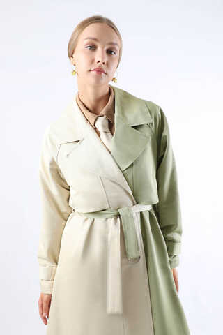 Çift Renk Apolet Detaylı Trençkot Mint - 2