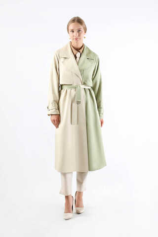 Çift Renk Apolet Detaylı Trençkot Mint - 5