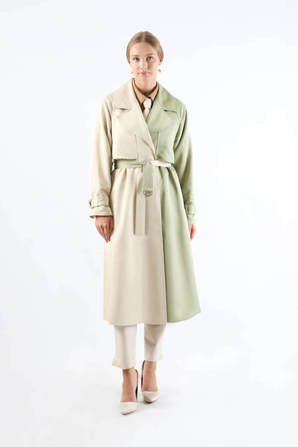 Çift Renk Apolet Detaylı Trençkot Mint - 5