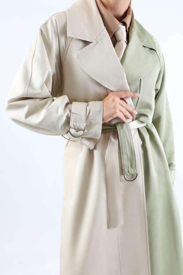 Çift Renk Apolet Detaylı Trençkot Mint - 4