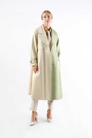 Çift Renk Apolet Detaylı Trençkot Mint - 3