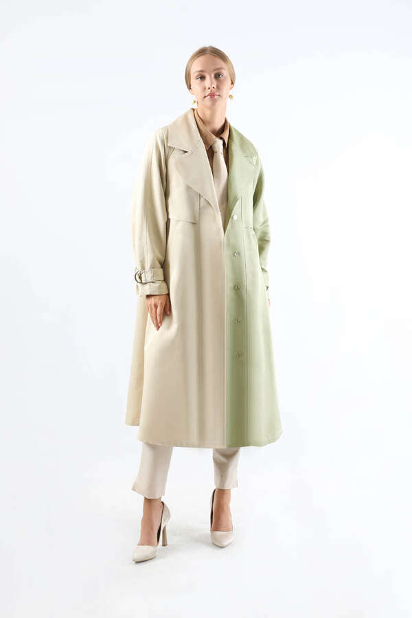 Çift Renk Apolet Detaylı Trençkot Mint - 3