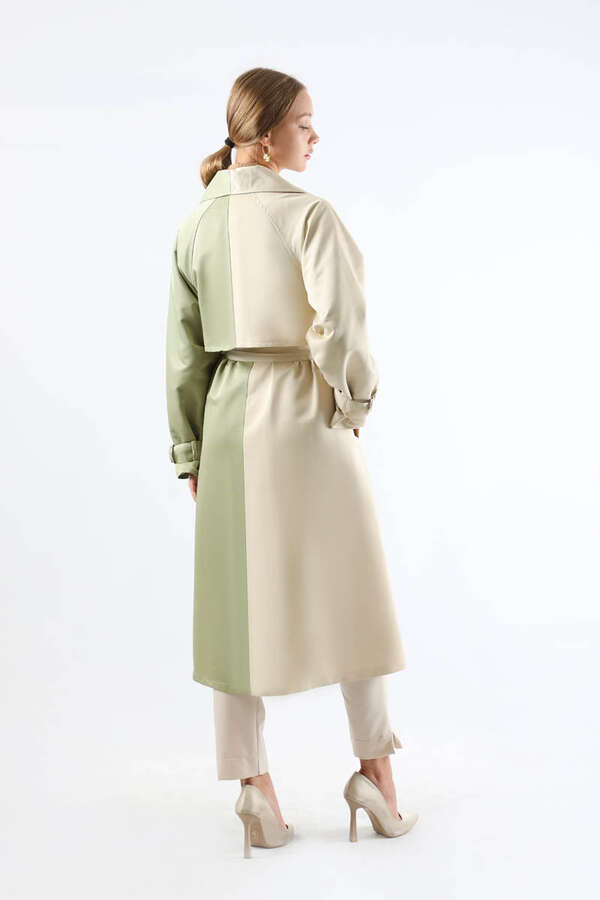 Çift Renk Apolet Detaylı Trençkot Mint - 6