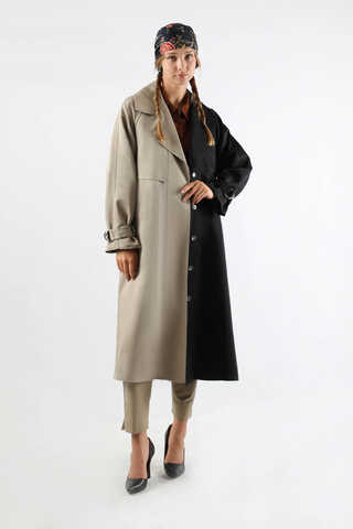 Çift Renk Apolet Detaylı Trençkot Siyah - 1