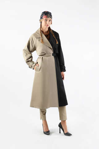 Çift Renk Apolet Detaylı Trençkot Siyah - 3