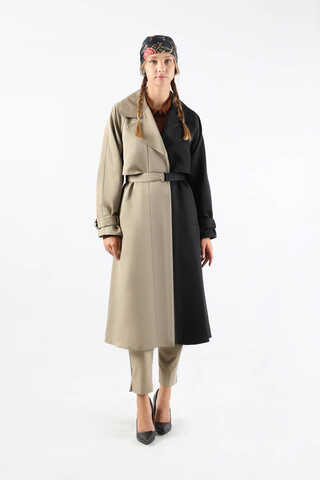 Çift Renk Apolet Detaylı Trençkot Siyah - 5