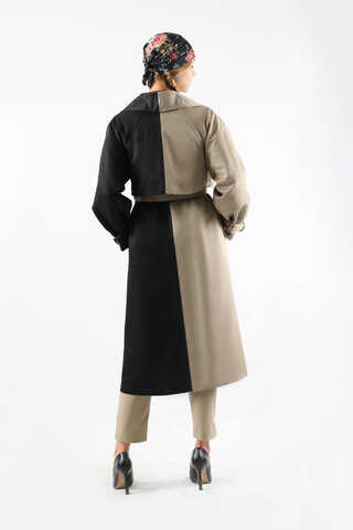 Çift Renk Apolet Detaylı Trençkot Siyah - 6