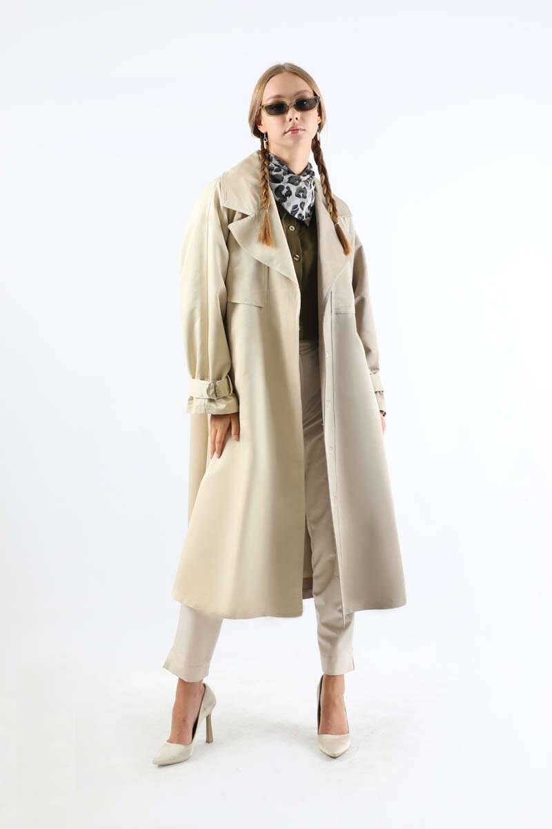 Çift Renk Apolet Detaylı Trençkot Taş