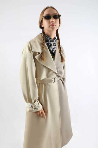 Çift Renk Apolet Detaylı Trençkot Taş - 2