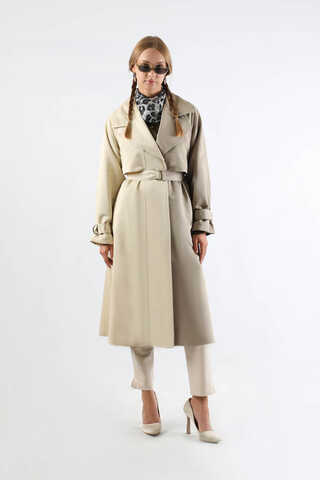 Çift Renk Apolet Detaylı Trençkot Taş - 3