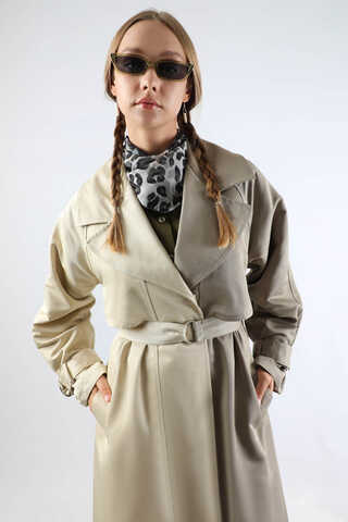 Çift Renk Apolet Detaylı Trençkot Taş - 4