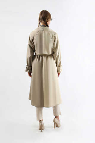 Çift Renk Apolet Detaylı Trençkot Taş - 6