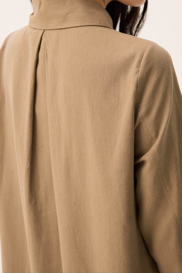 Çift Yaka Keten Gömlek Camel - 11