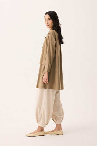 Çift Yaka Keten Gömlek Camel - 6
