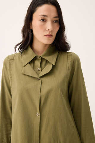 Çift Yaka Keten Gömlek Haki - 4