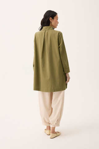 Çift Yaka Keten Gömlek Haki - 13