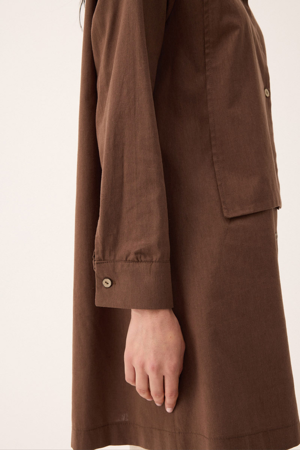 Çift Yaka Keten Gömlek Kahverengi - 10