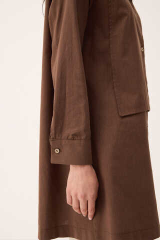 Çift Yaka Keten Gömlek Kahverengi - 10