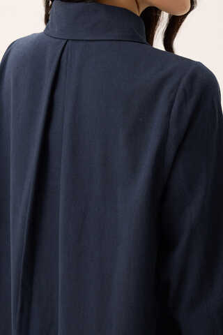 Çift Yaka Keten Gömlek Lacivert - 11