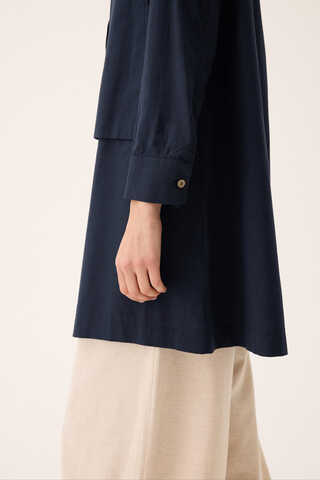 Çift Yaka Keten Gömlek Lacivert - 10