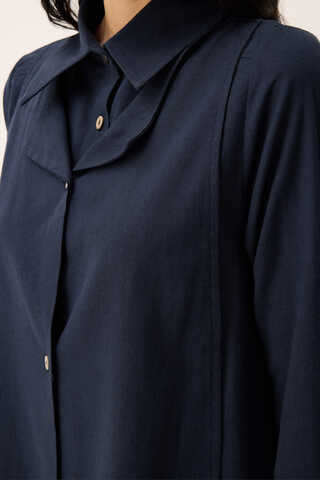 Çift Yaka Keten Gömlek Lacivert - 4