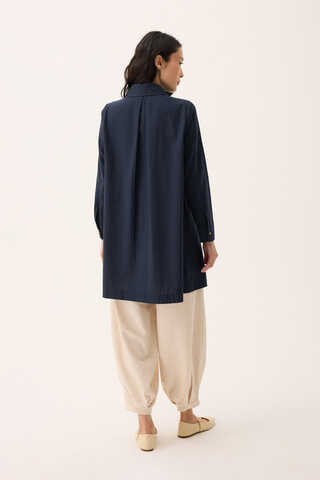 Çift Yaka Keten Gömlek Lacivert - 13