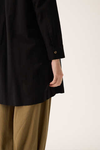 Çift Yaka Keten Gömlek Siyah - 11