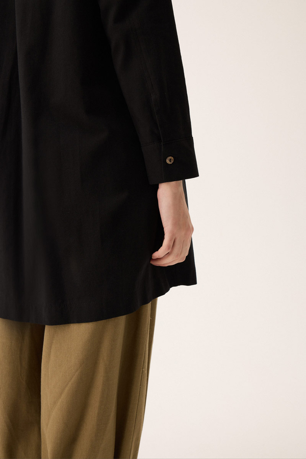 Çift Yaka Keten Gömlek Siyah - 11