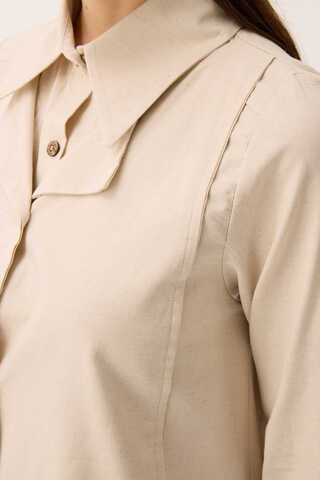 Çift Yaka Keten Gömlek Taş - 8