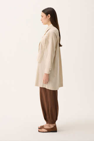 Çift Yaka Keten Gömlek Taş - 6